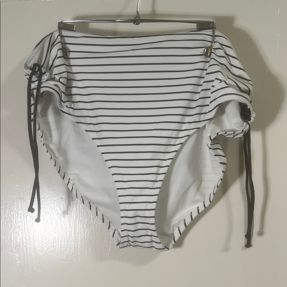 Calia Striped High-Waist Bikini Bottoms in White and Black XL